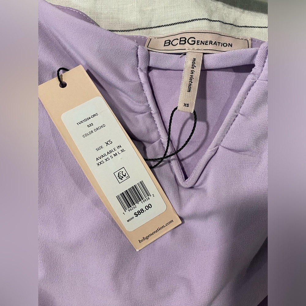 BCBGeneration Fitted Long Sleeve Square Neck Mini Dress Orchid Lavender Lilac XS - Picture 4 of 7